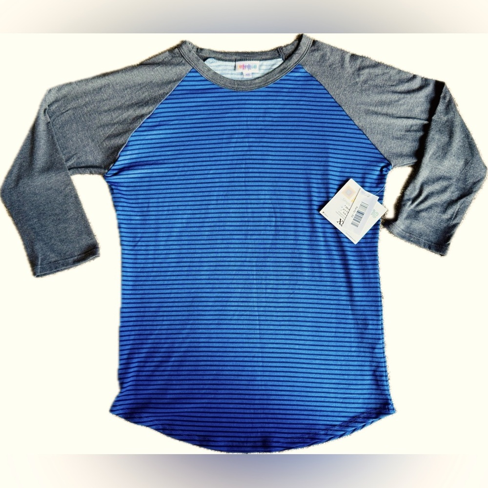 LuLaRoe Blue and Gray Striped Randy T Shirt